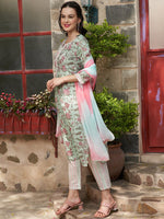Thumbnail for Sangria Printed Pure Cotton Straight Kurta With Trouser & Dupatta - Distacart