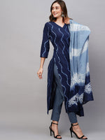 Thumbnail for Kalini Tie & Dye Printed Regular Kurta with Trousers & Dupatta - Distacart