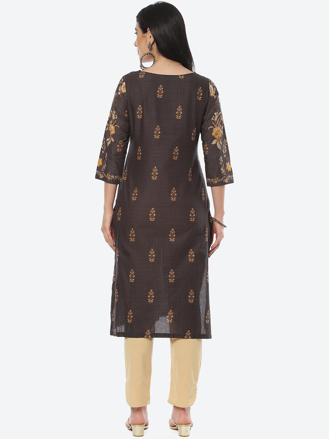 Biba Women Floral Printed Boat Neck Cotton Kurta - Distacart