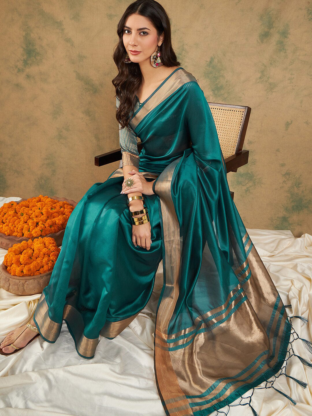 Sangria Organza Zari Kanjeevaram Saree - Distacart