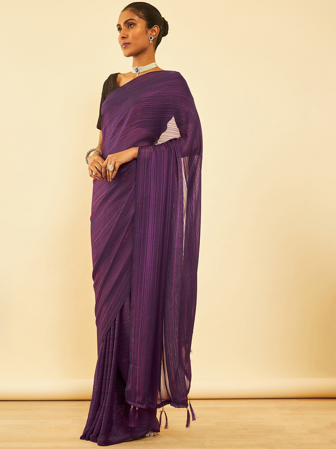 Soch Embellished Pure Chiffon Fusion Saree - Distacart