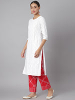 Thumbnail for Khushal K Women White & Red Printed Kurta with Palazzos & Dupatta - Distacart