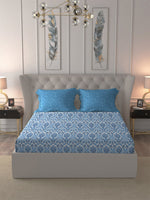Thumbnail for MYTRIDENT Blue White Ethnic Motifs Pure Cotton 120 TC Queen Bedsheet With 2 Pillow Covers - Distacart