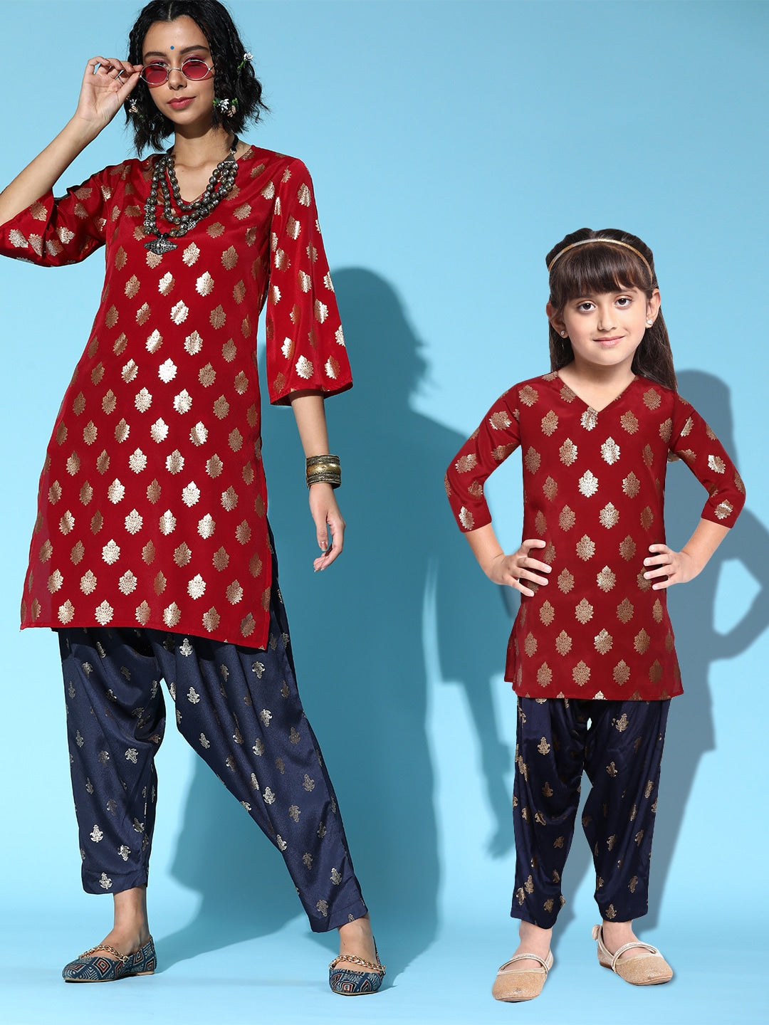 Sangria Ethnic Motifs Polyester Kurta Set - Distacart