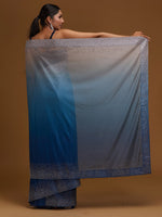 Thumbnail for Koskii Blue & Gold-Toned Beads and Stones Tissue Saree - Distacart