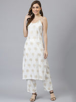 Thumbnail for Khushal K Women Blue Ethnic Motifs Printed Kurta & Palazzos with Jacket - Distacart