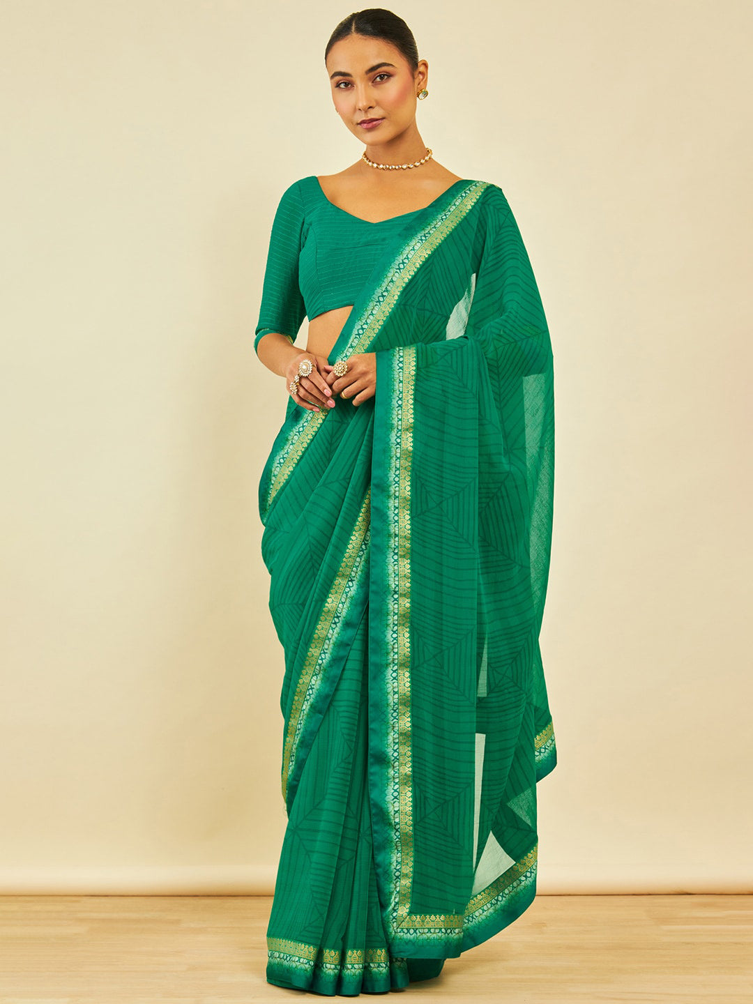 Soch Geometric Printed Zari Saree - Distacart
