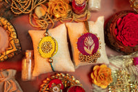 Thumbnail for Nirmalaya Bhaiya Bhabhi Rakhi Set Yellow-Purple - Distacart