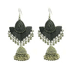 Thumbnail for Tiaraa Silver Alloy Oxidised Ethnic Silver Beaded Jhumki Dangle Earrings For Women - Distacart