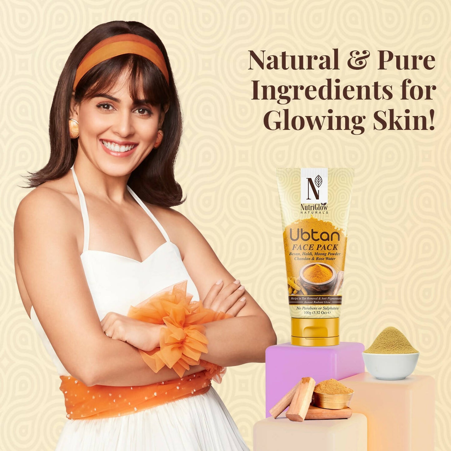 NutriGlow NATURAL'S Ubtan Face & Body Pack with Haldi & Chandan - Distacart