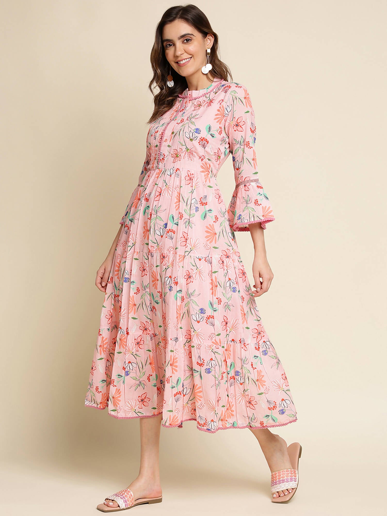 Pink Cotton Floral Printed Dress - Nandani - Distacart