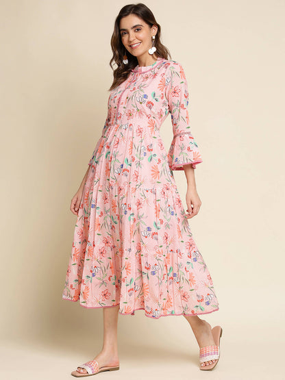 Pink Cotton Floral Printed Dress - Nandani - Distacart