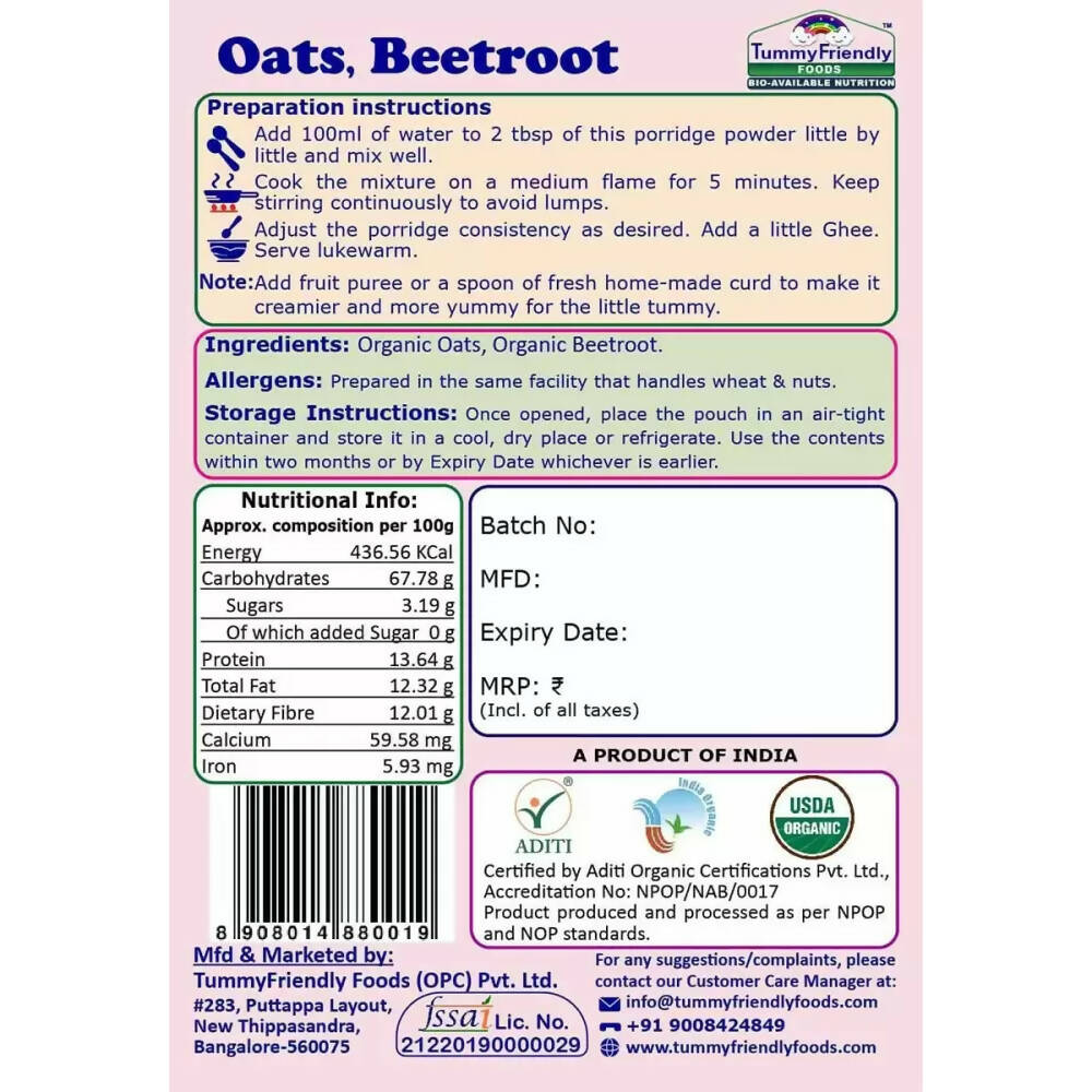 TummyFriendly Foods Certified Oats Porridge Mixes - Stage1, Stage2, Stage3 - Distacart