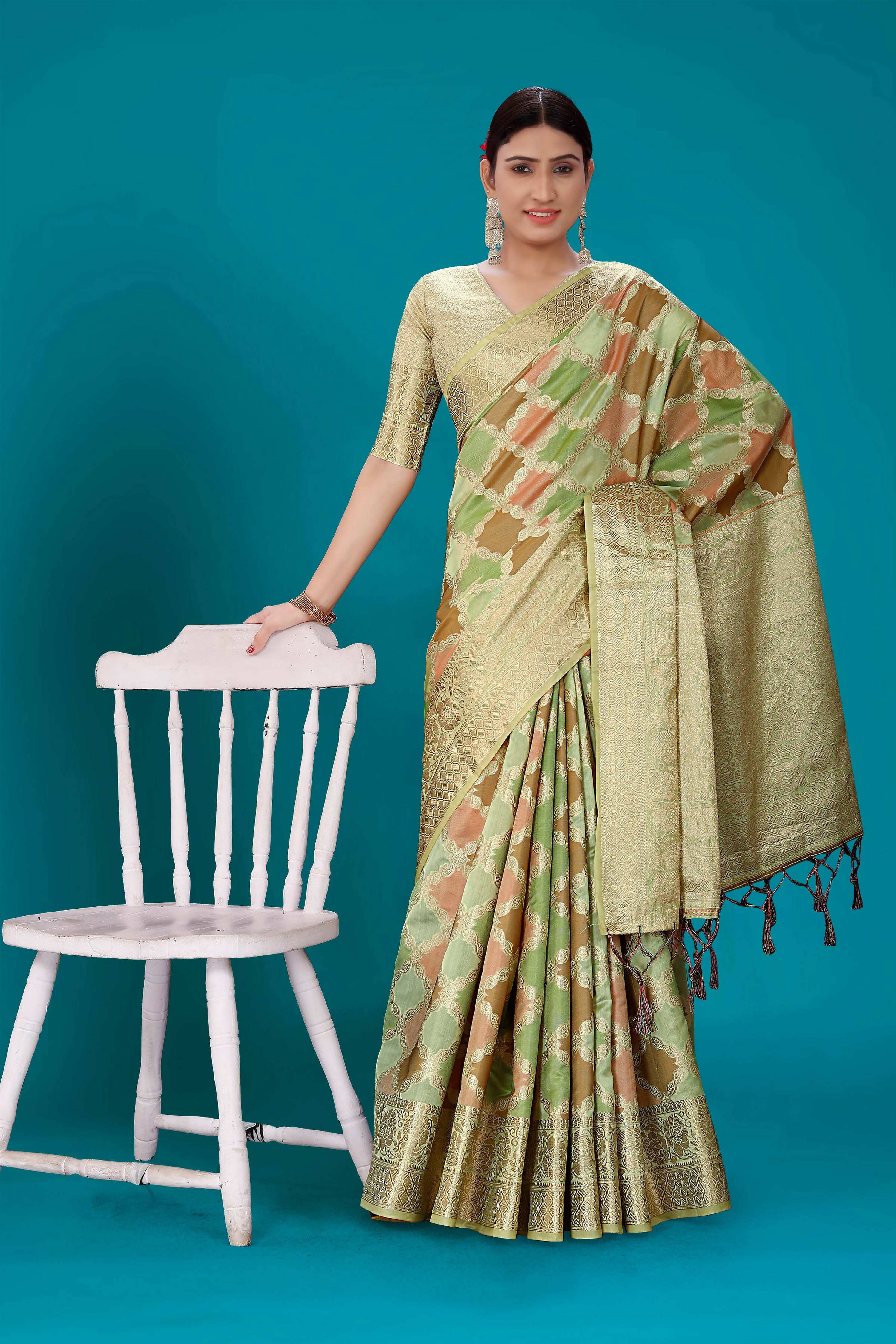 Pista Soft Organza Woven Design Saree with Unstitched Blouse Piece - Zaara - Distacart