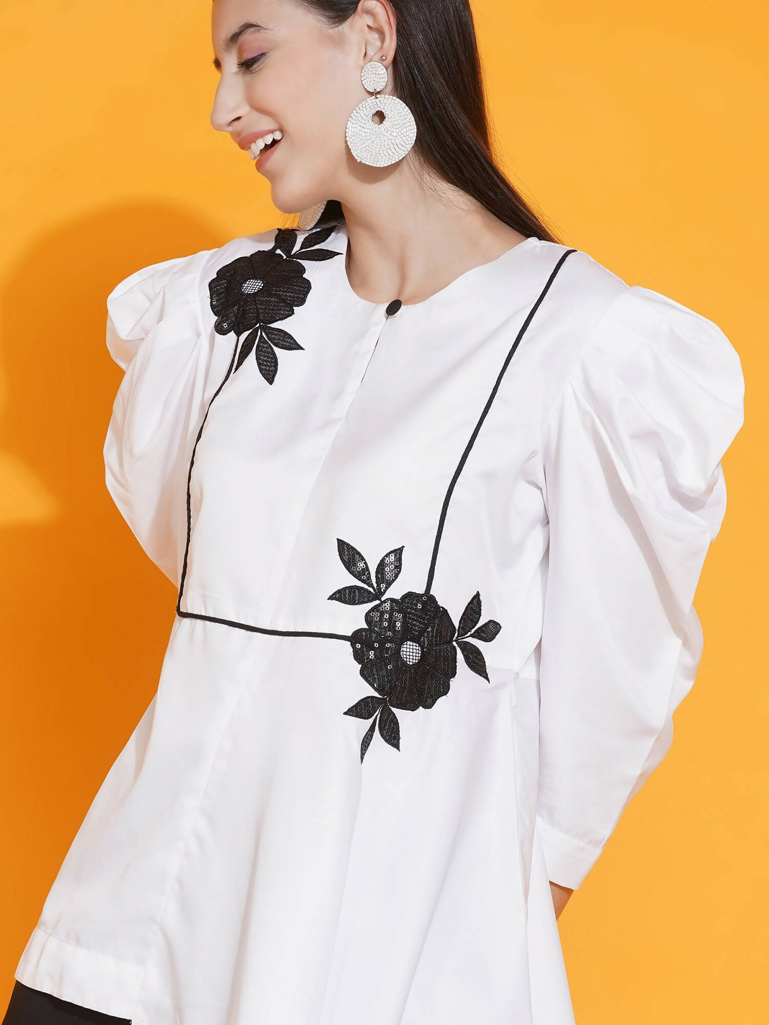 Women Republic White Shirt With Sequence Embroidery And Bellbotton Pants - Distacart