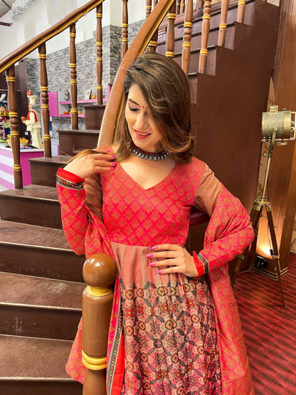 Partywear Designer Redpink Chanderi Suit - Anbazaar - Distacart