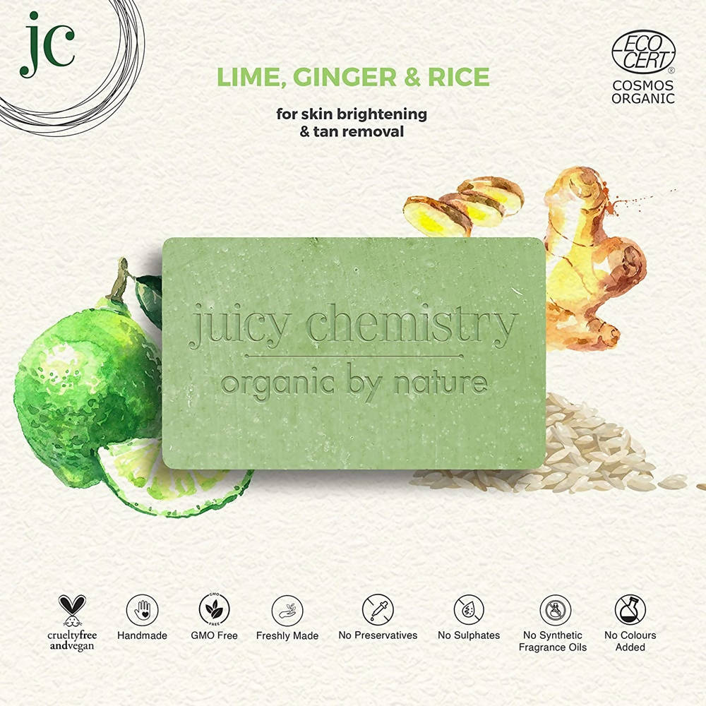Juicy Chemistry Lime, Ginger & Rice Soap For Skin Brightening & Tan Removal - Distacart