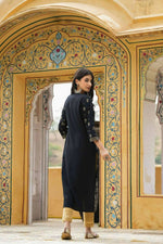 Thumbnail for Juniper Black Rayon Festive Printed Straight Kurta For Women - Distacart