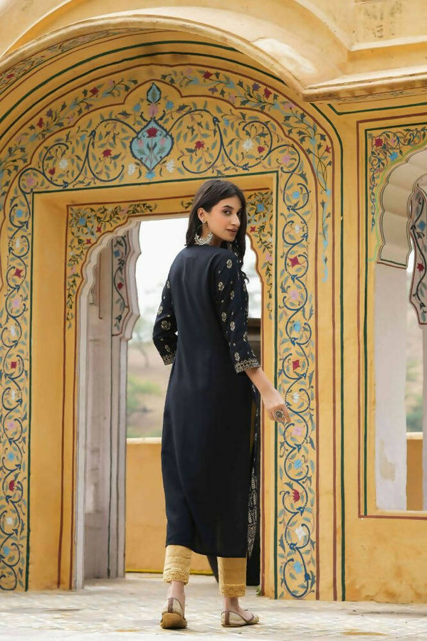 Juniper Black Rayon Festive Printed Straight Kurta For Women - Distacart