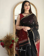 Thumbnail for DEIANA'S Beautiful Golden Jari with New Design Soft Cotton Saree - Navy Blue - Distacart