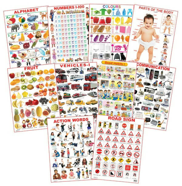 Dreamland Educational Charts - Combo 4 (10 Charts) : Children Early Learning Laminated Chart - Distacart