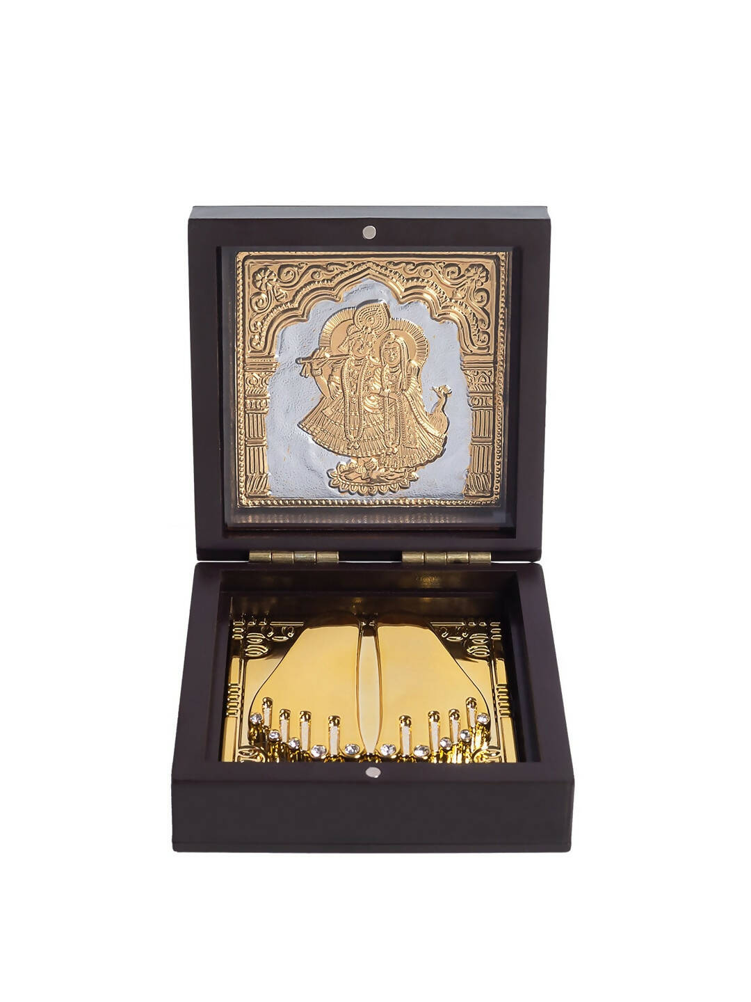 Golden Peacock Black 24 Ct Gold Polished Radha Krishna Wooden Prayer Box - Distacart