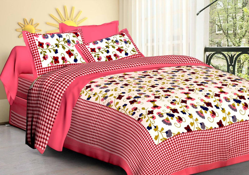 Vamika Printed Cotton Pink Floral Bedsheet With Pillow Covers 