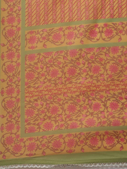 Yufta Yellow Printed kurta with Trouser Dupatta Set