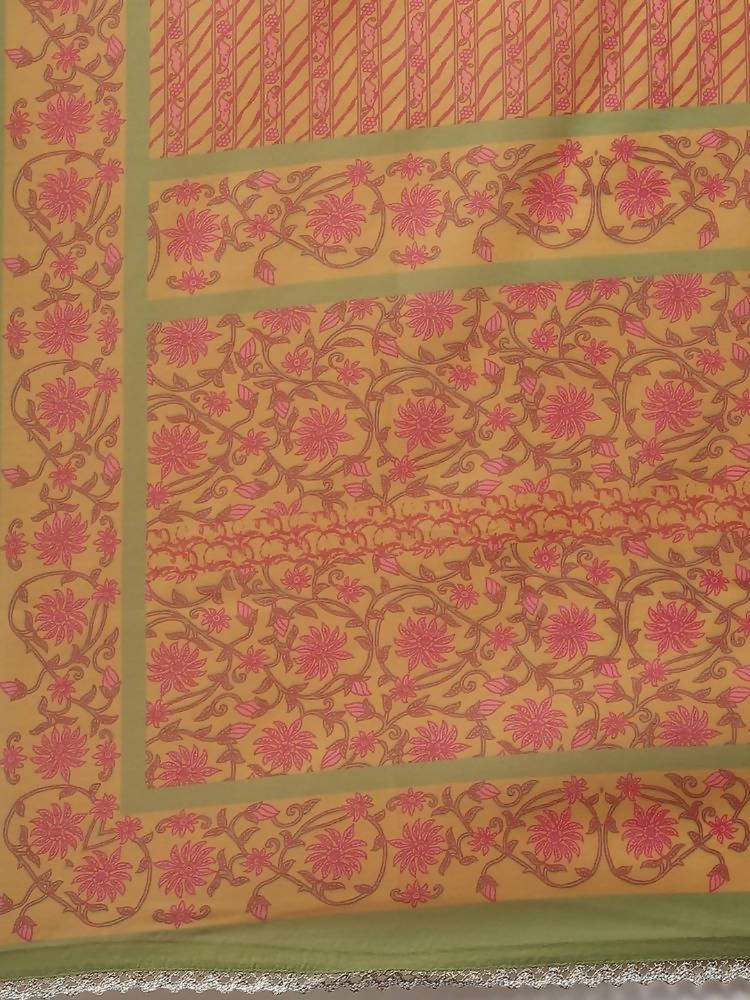 Yufta Yellow Printed kurta with Trouser Dupatta Set