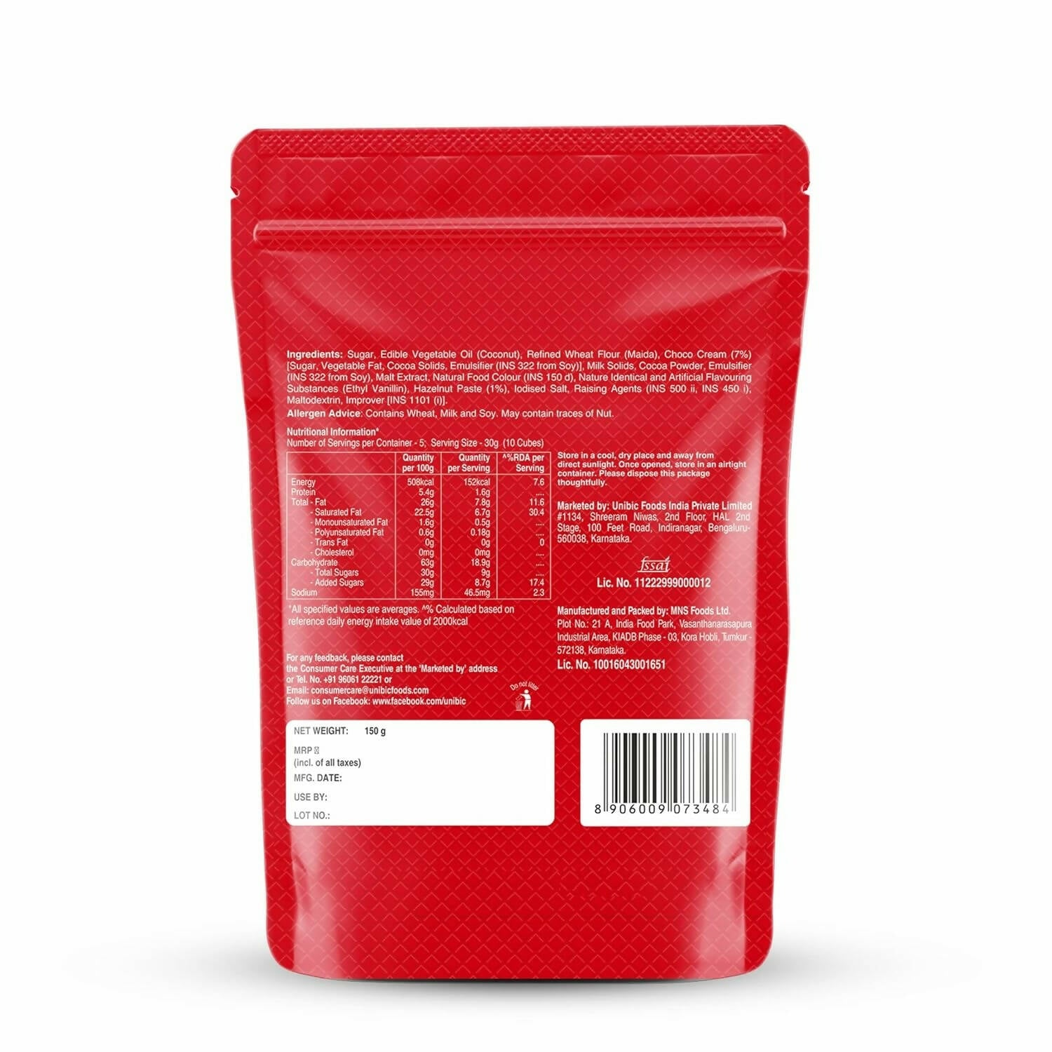 Unibic Qubz Wafer Biscuits Hazelnut Flavour - Distacart