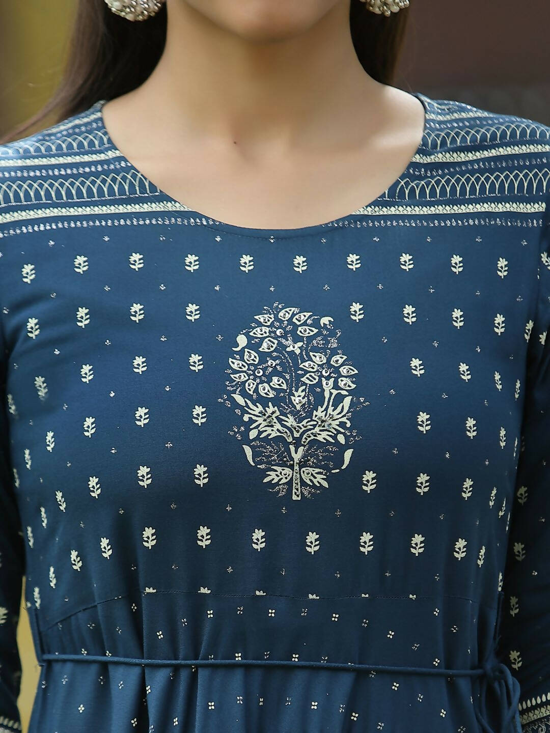 Juniper Blue Rayon Festive Printed Flared Dress For Women - Distacart