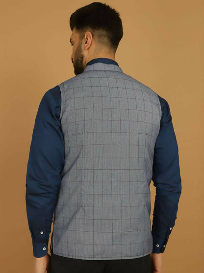 Even Apparels Nehru Jacket With Welt Pockets - Blue - Distacart