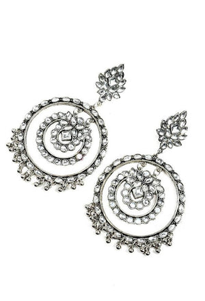 Tehzeeb Creations Silver Colour Earrings With Kundan And Three Circle Design