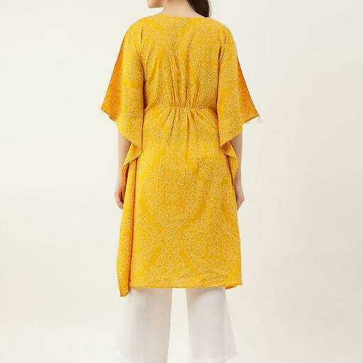 FIORRA Women's Printed Pure Cotton Kaftan Kurta - Yellow - Distacart