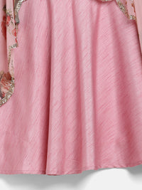Thumbnail for Ahalyaa Pink Poly Silk A-Line Girl's Kurta