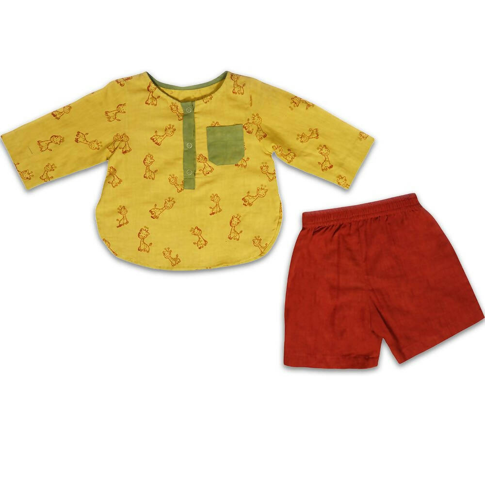 Mhyssa Ricco Full Sleeve Yellow T-shirt with Red Short Set For Kids - Distacart