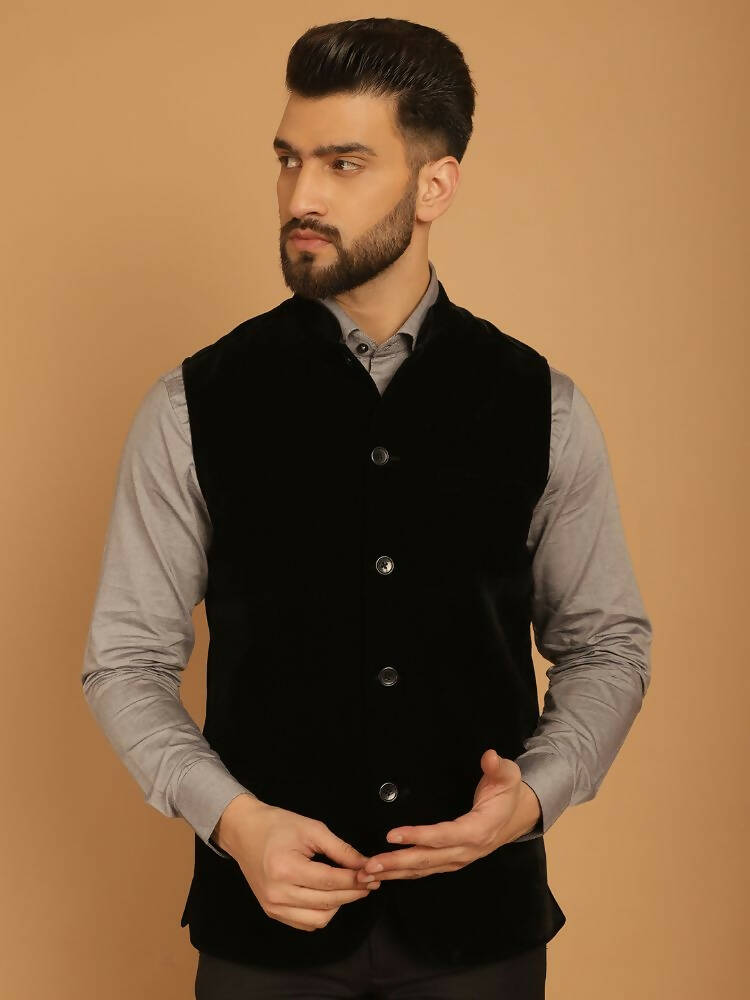 Even Apparels Nehru Jacket With Welt Pockets - Black - Distacart