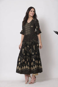 Thumbnail for Myshka Women's Black Rayon Printed 3/4 Sleeve V Neck Casual Dress