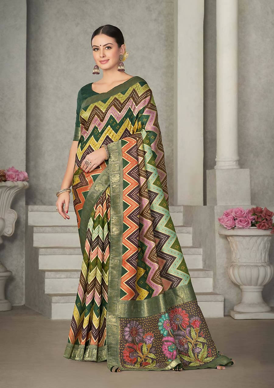 Green Rangkat Tussar Silk Woven Design Saree with Unstitched Blouse - Mohmanthan Eshani - Distacart