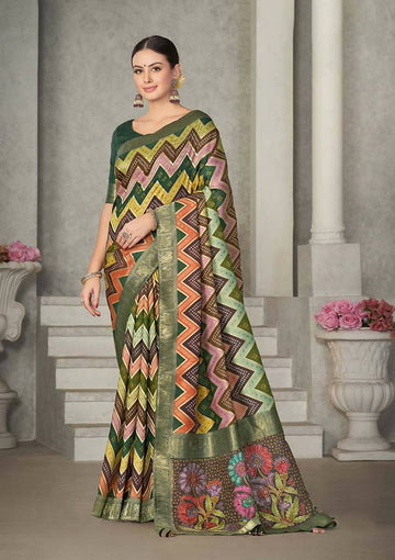 Green Rangkat Tussar Silk Woven Design Saree with Unstitched Blouse - Mohmanthan Eshani - Distacart