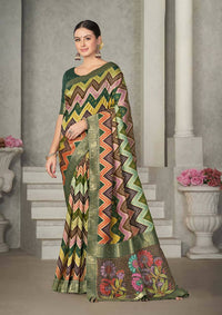 Thumbnail for Green Rangkat Tussar Silk Woven Design Saree with Unstitched Blouse - Mohmanthan Eshani - Distacart