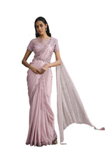 Thumbnail for Pink Crepe Georgette Silk Sequence Embroidered With Stone Work Saree With Stitched Blouse - Mohmanthan La Belle - Distacart