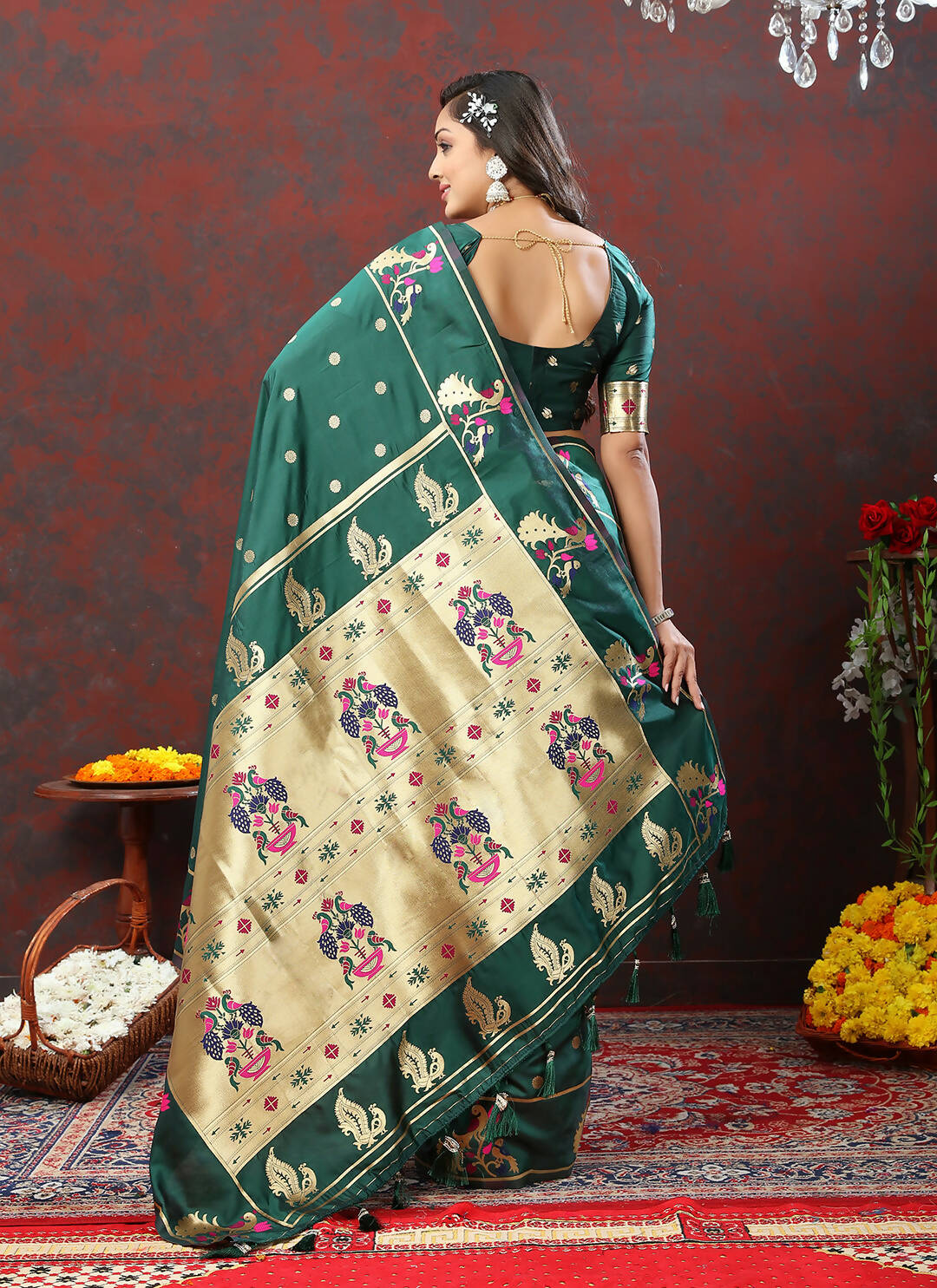 Lorenvalley Fashion Green Soft Paithani Silk Woven Design Gold Zari Meenakari Weaving Saree - Distacart