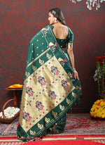 Thumbnail for Lorenvalley Fashion Green Soft Paithani Silk Woven Design Gold Zari Meenakari Weaving Saree - Distacart