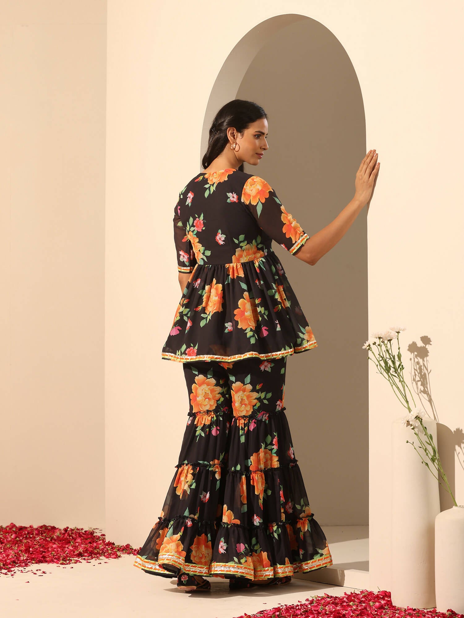 Pomcha Jaipur Black Gul Narangi Sharara Set - Distacart