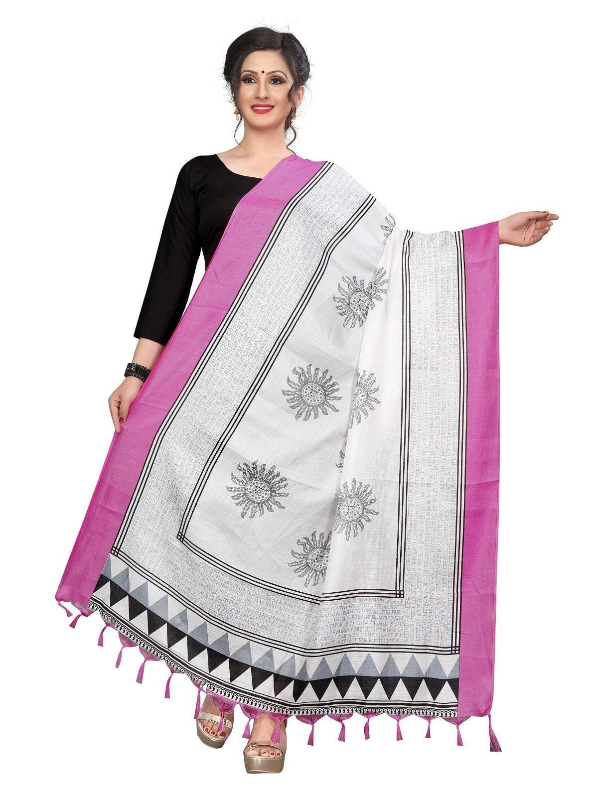 Vamika Pink-White Printed Khadi Bhagalpuri Dupatta