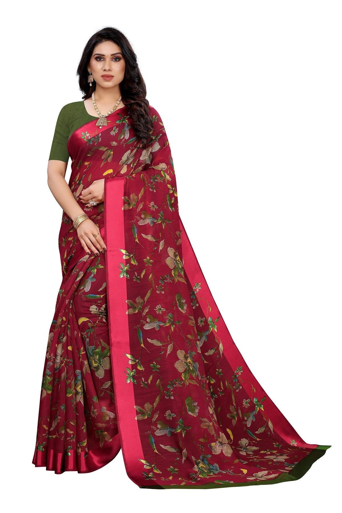 Vamika Red Linen Satin Patta Saree (MANSI RED) - Distacart