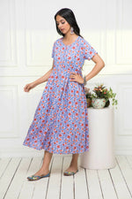 Thumbnail for Myshka Women Purple Floral Rayon A-Line Round Neck Dress - Distacart
