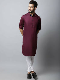 Thumbnail for Even Apparels Maroon Color Pure Cotton Solid Men's Kurta With Shirt Collar (MMS755) - Distacart