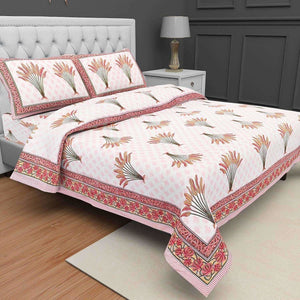 Jaipuri Hand Block Printed Traditional 144TC Cotton Double/Queen Bedsheet with 2 Pillow Covers - Distacart